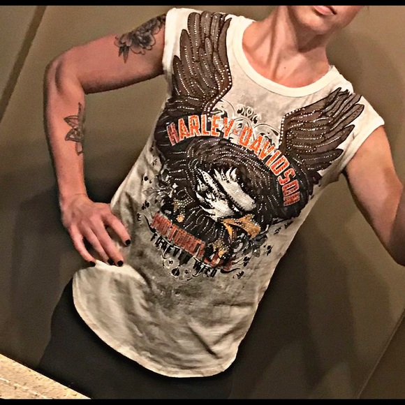NWT Harley Davidson embellished cap sleeved tank - Picture 6 of 6